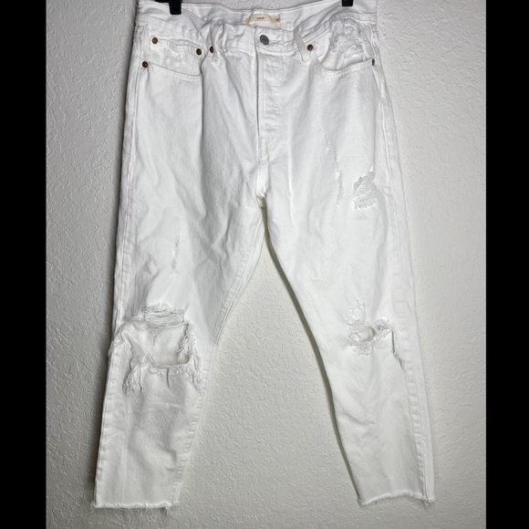Levi's 501 Wedgie Straight Distressed White Jeans Sz 32 - Picture 5 of 14